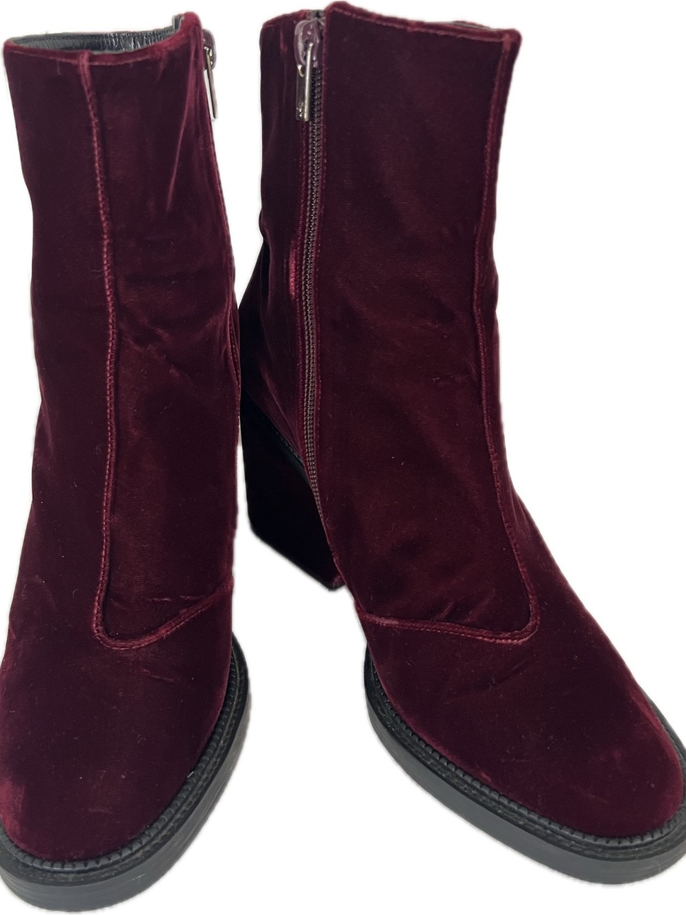 Robert Clergerie Burgundy Velvet Ankle Booties with Side Zip